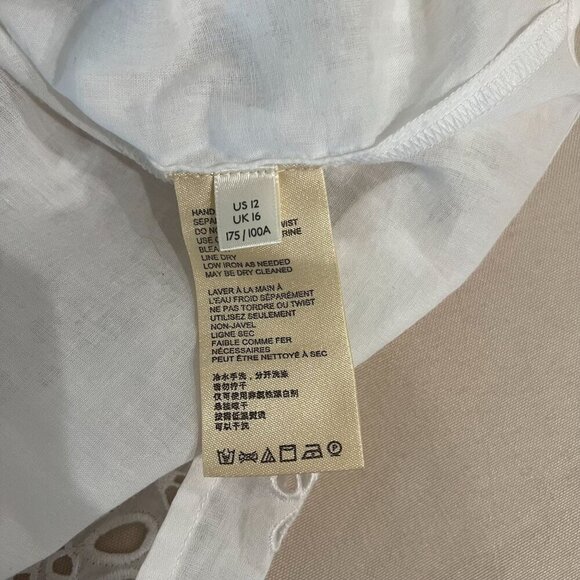 Anthropologie White Cotton Eyelet Lantern Sleeve Off-Shoulder Boho Dress Sz 12 - Picture 11 of 16